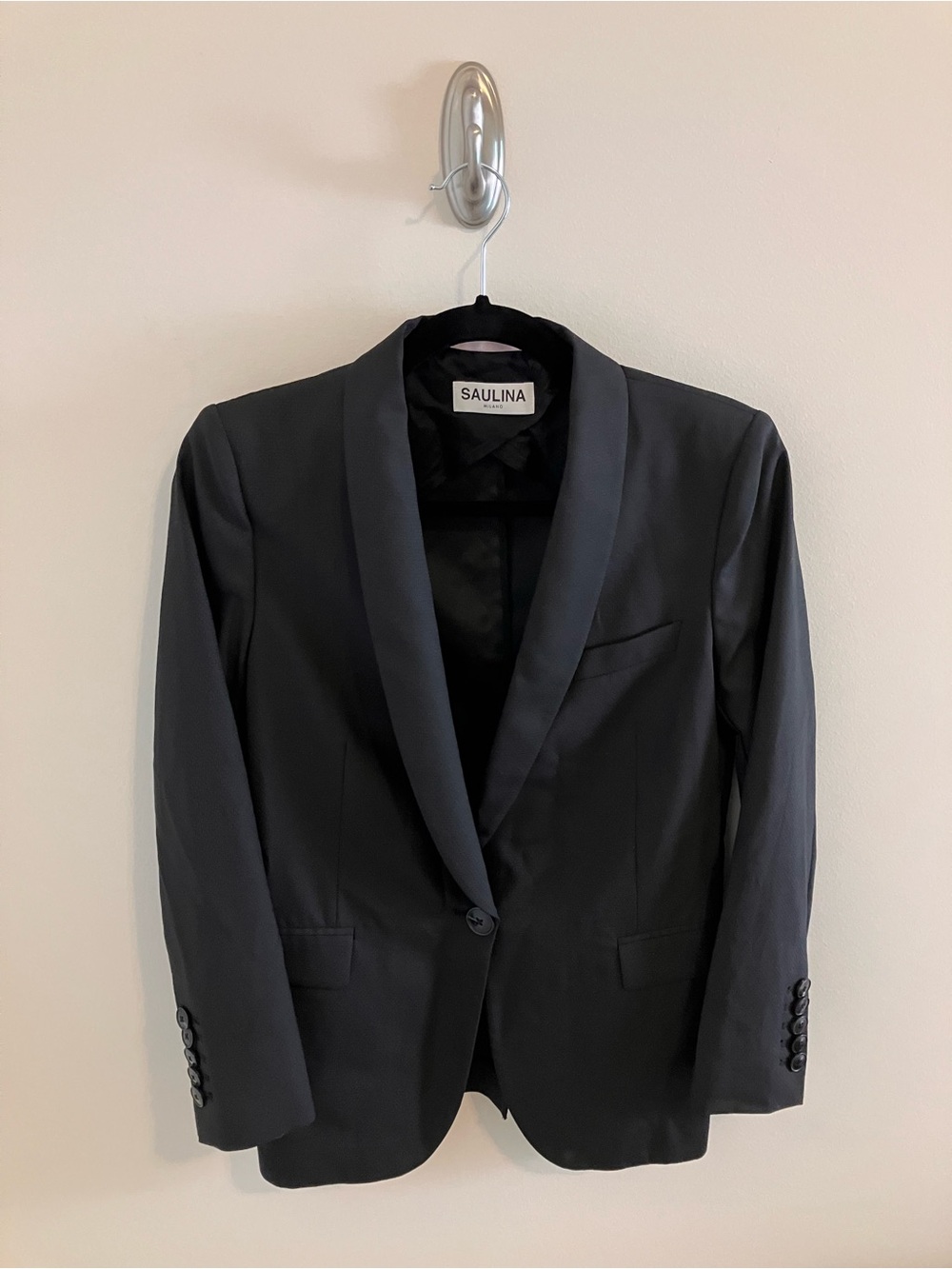 Saulina Milano Angelina Virgin Wool Blazer Jacket in Black Size 44 (8)
